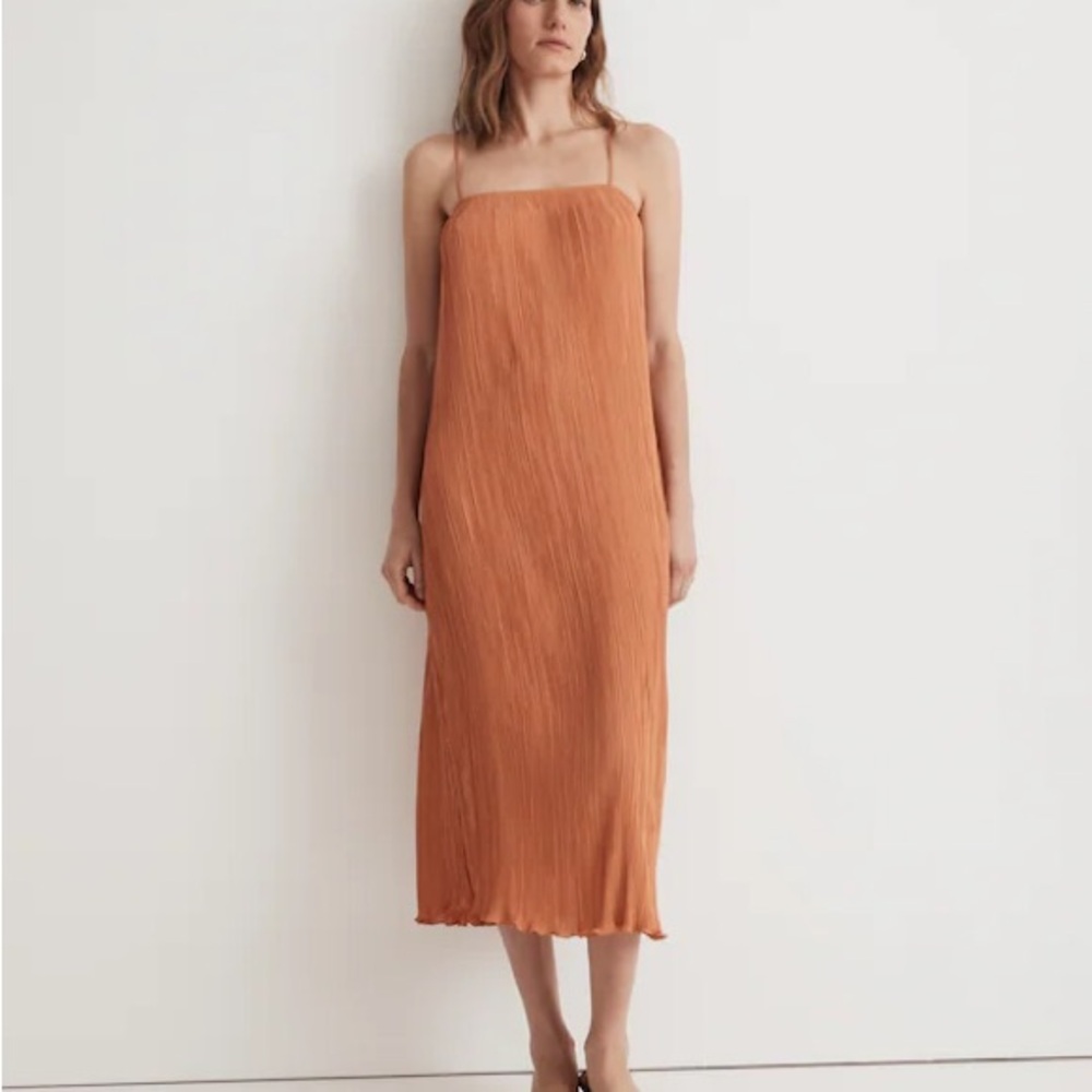 Madewell Orange The Goldie Dress Plisse Sunset Haze size 4